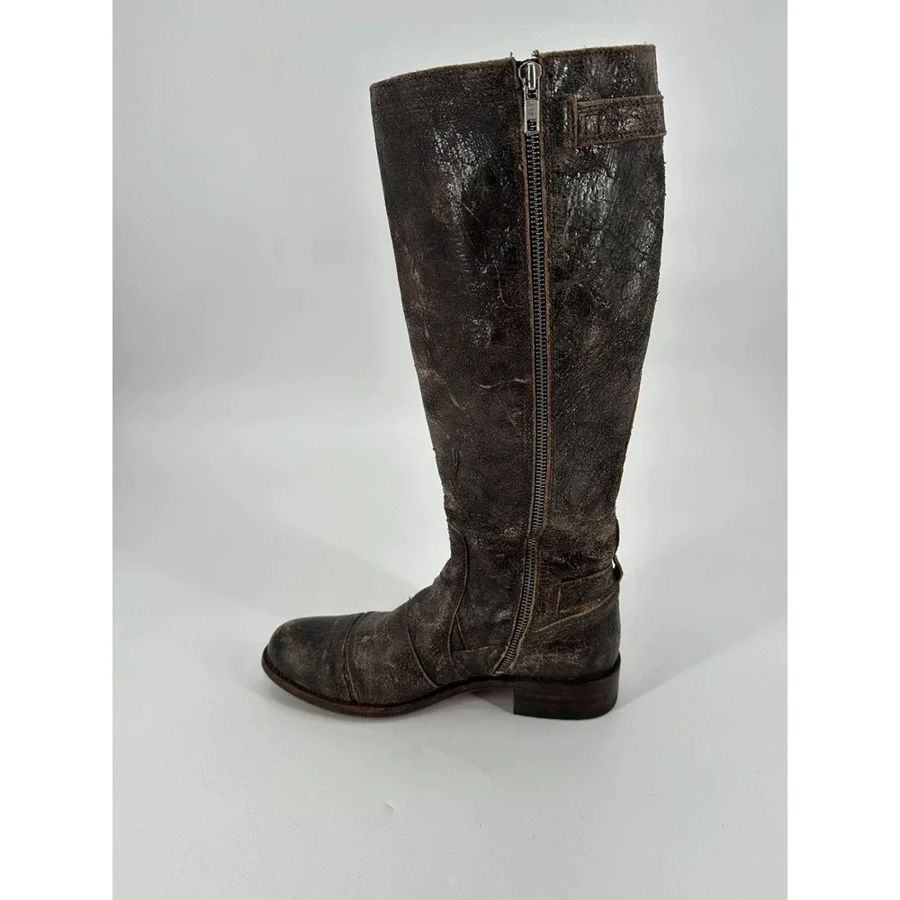 SENDRA Tall Distressed Crackle‎ Finish Leather Women's Riding Boots Size 7.5 BRW